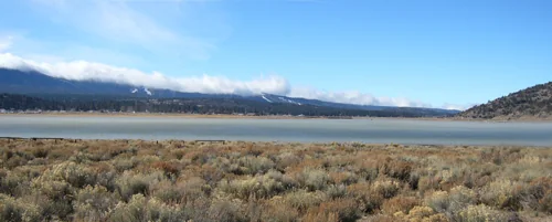 Baldwin Lake and the surrounding Big Bear Valley landscape